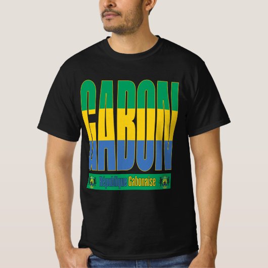 Gabon vlag tekst ontwerp t-shirt (Voorkant)
