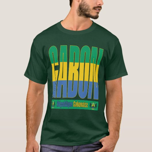 Gabon vlag tekst ontwerp t-shirt (Voorkant)