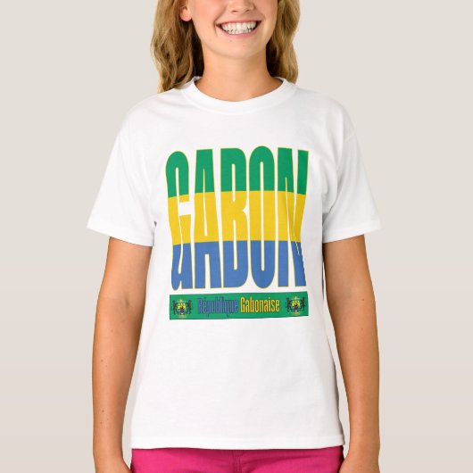 Gabon vlag tekst ontwerp t-shirt (Voorkant)
