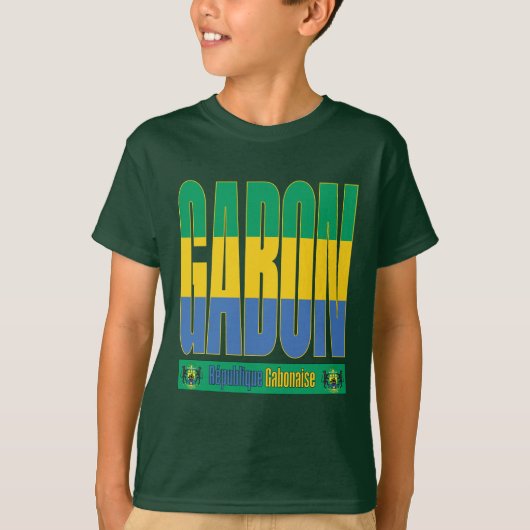 Gabon vlag tekst ontwerp t-shirt (Voorkant)