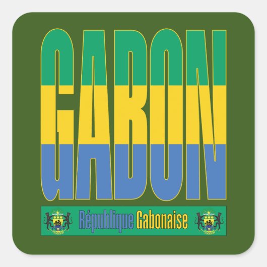 Gabon vlag tekst ontwerp vierkante sticker (Voorkant)