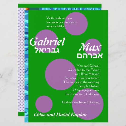 Gabriel & Max Custom B'Nai Mitzvah Kaart (Voorkant / Achterkant)