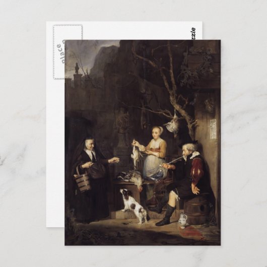 Gabriel Metsu - De Pluimvee Vrouw Briefkaart (Voorkant / Achterkant)