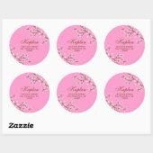 Gabriella 3" roze bloesems rond adreslabel ronde sticker (Vel)