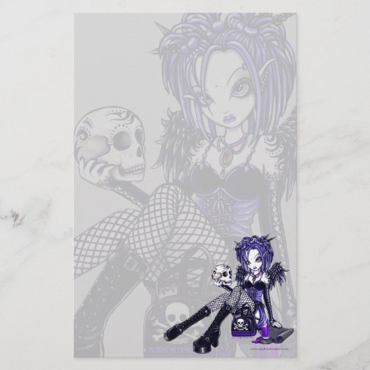 "Gabriella" Gothic Blue Skull Angel Art Stationery Briefpapier (Voorkant)
