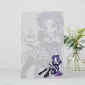 "Gabriella" Gothic Blue Skull Angel Art Stationery Briefpapier (Staand voorkant)