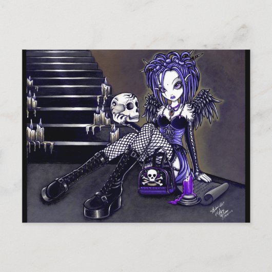 "Gabriella" Gothic Blue Skull Angel Briefkaart (Voorkant)