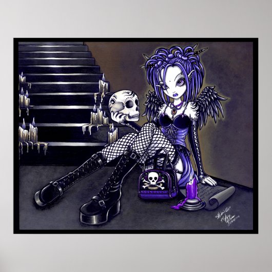 Gabriella Gothic Blue Skull Angel Poster (Voorkant)