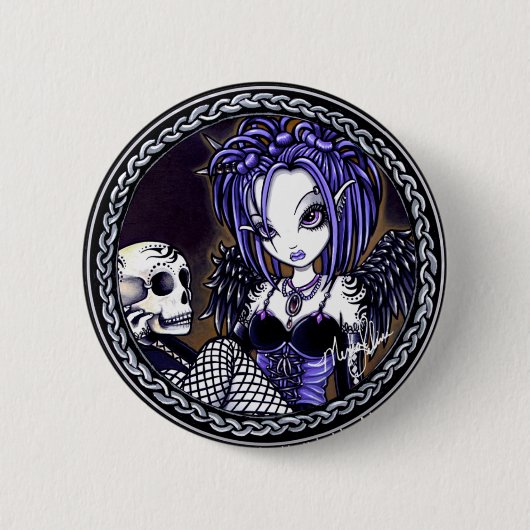 Gabriella Gothic Blue Skull Angel-toets Ronde Button 5,7 Cm (Voorkant)
