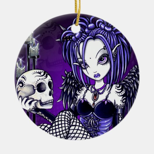 "Gabriella" Gothic Skull Angel Ornaments Keramisch Ornament (Voorkant)