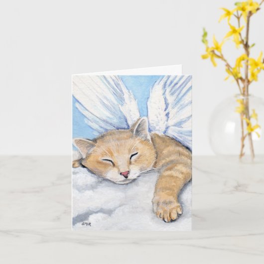 Gabrielle, Angel Cat in Clouds Schildernotitie Kaa Kaart (Gele Bloem)