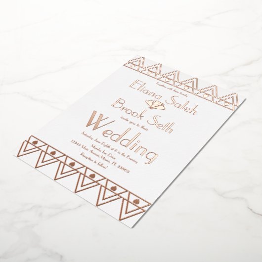Gabsty Heart Border Gold Wedding geperst Folie Uitnodiging (Gedraaid)