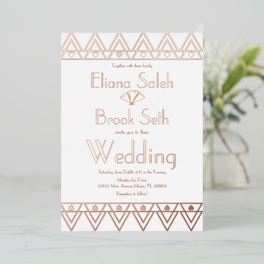 Gabsty Heart Border Gold Wedding geperst Folie Uitnodiging (Staand Voorkant)