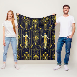 Gabsy gouden en zwarte decoratieve patroon fleece deken