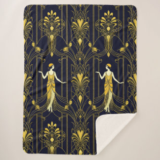 Gabsy gouden en zwarte decoratieve patroon sherpa deken