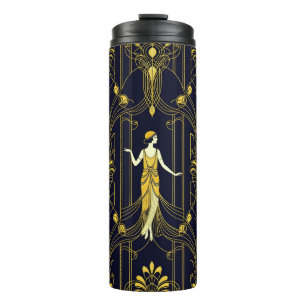 Gabsy gouden en zwarte decoratieve patroon thermosbeker