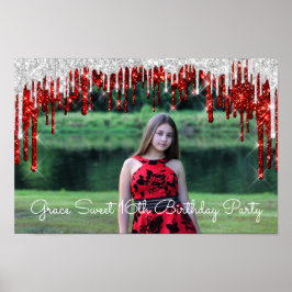 Gace Sweet 16th Photo Gold Silver Drips Poster