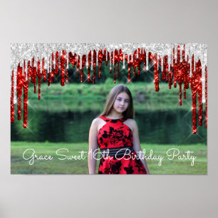 Gace Sweet 16th Photo Gold Silver Drips Poster