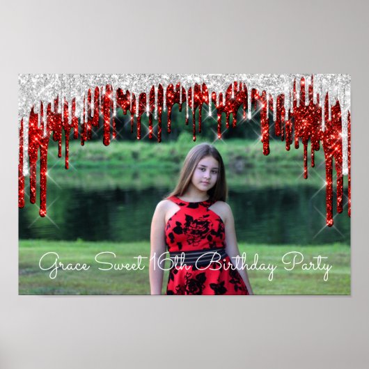Gace Sweet 16th Photo Gold Silver Drips Poster (Voorkant)