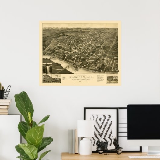 Gadsden, AL Panoramic Map - 1887 Poster (Thuiskantoor)