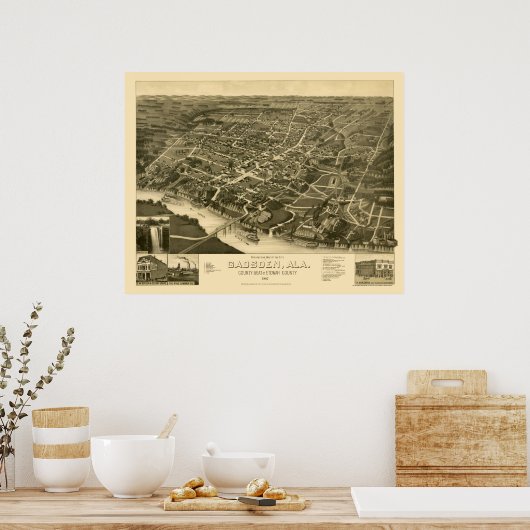 Gadsden, AL Panoramic Map - 1887 Poster (Keuken)