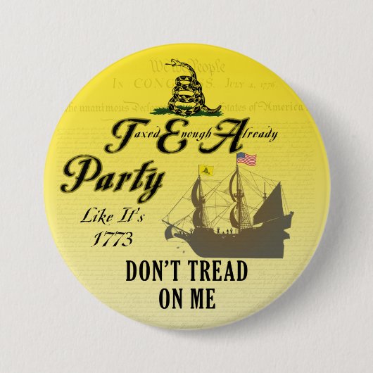 Gadsden - Tea Party Alsof het 1773 Button is (Voorkant)