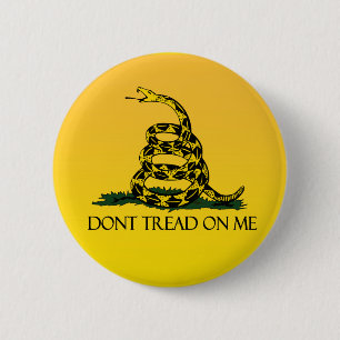 Gadsden vlag, gele achtergrond ronde button 5,7 cm