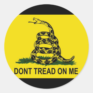 Gadsden Vlag Ronde Sticker (Geel/Zwart)