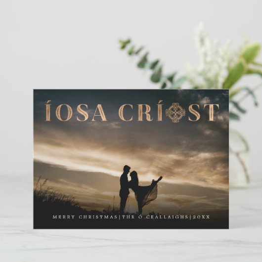 Gaelic Íosa Críost Cross - Kaart met kerstfoto's (Staand voorkant)