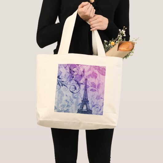 gaffel - paars - franse eiffeltoren grote tote bag (Voorkant (product))