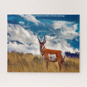 Gaffelhoorn Hert Montana. Kerstgroeten Legpuzzel