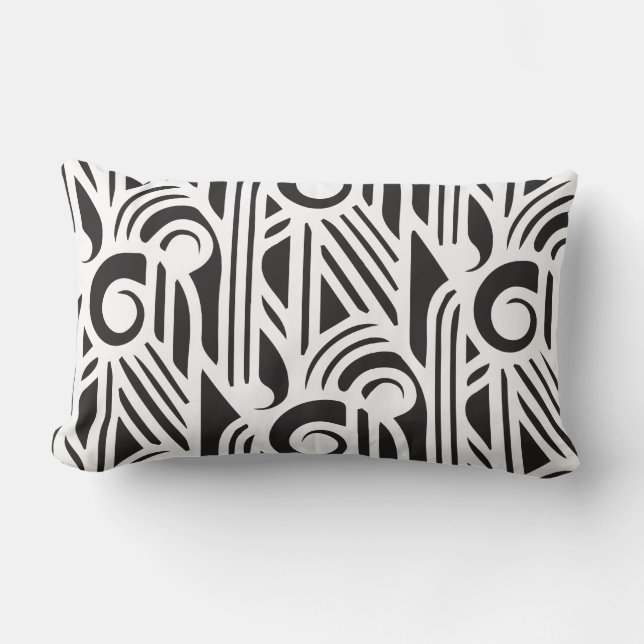 GaG Art Deco Lumbar Pillow - zwart op wit Kussen (Voorkant)