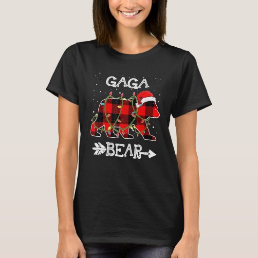 Gaga Bear  Red Buffalo Plaid Mom Bear Pajama T-shirt (Voorkant)