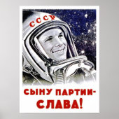 Gagarin in de ruimte, ruimtewedloop, Sovjetpropaga Poster (Voorkant)