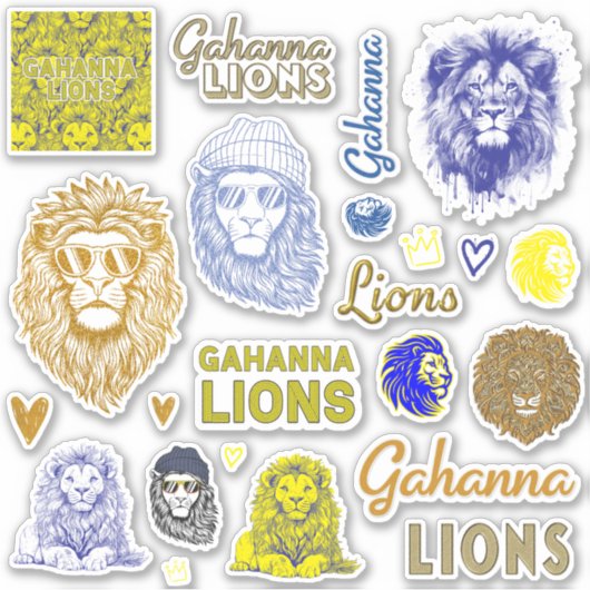 Gahanna Leeuwen Blauw en Geel Vinyl Sticker Blad (Voorkant)