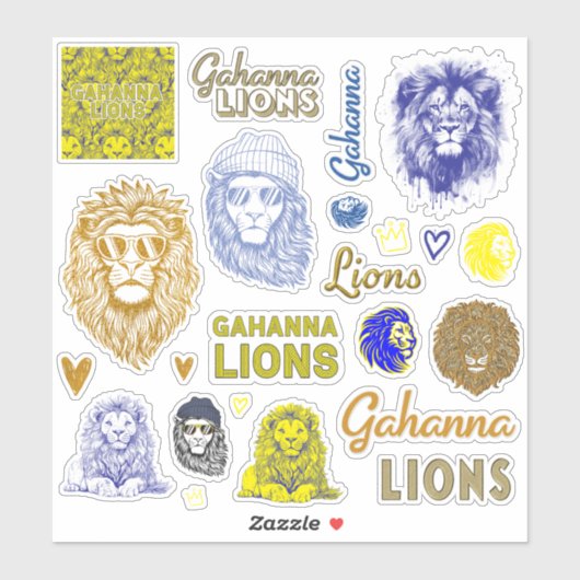 Gahanna Leeuwen Blauw en Geel Vinyl Sticker Blad (Vel)