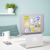 Gahanna Leeuwen Blauw en Geel Vinyl Sticker Blad (Laptop op bureau)