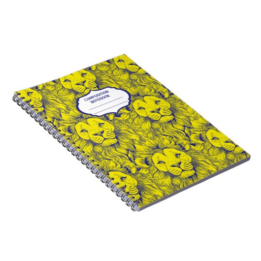 Gahanna Leeuwen Retro Patroon Blauwe Gele Spiraal Notitieboek (Rechterzijde)