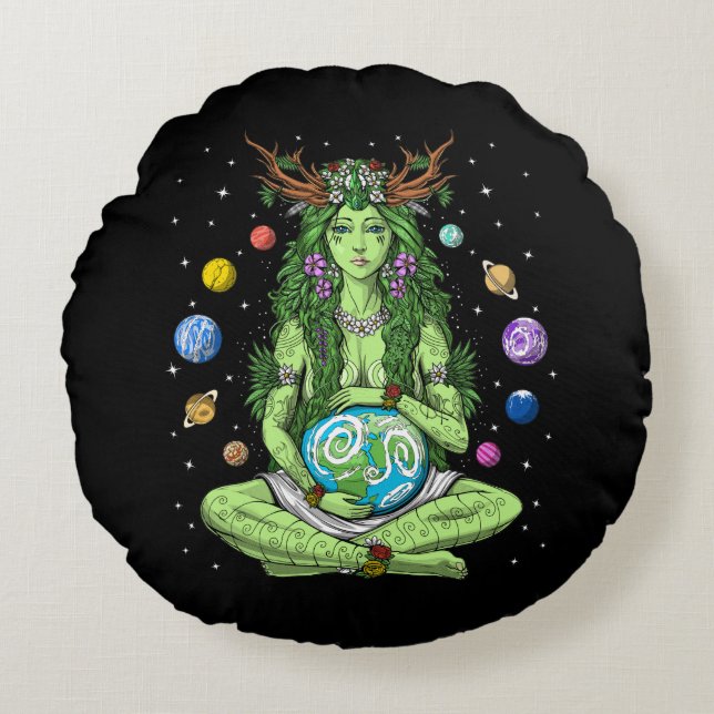 Gaia Moeder Earth Goddess Rond Kussen (Voorkant)