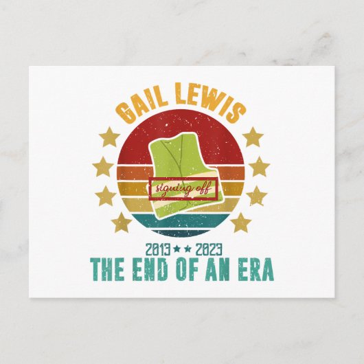 Gail Lewis, wij groeten u, het einde van een tijdp Briefkaart (Voorkant)