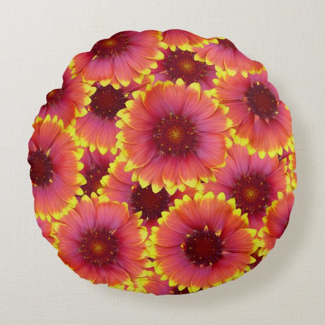 Gaillardia Seamless Patroon Rond Kussen (Voorkant)