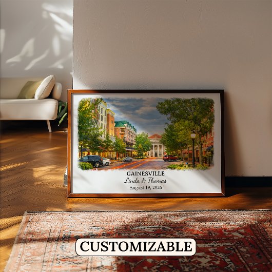 Gainesville Florida Poster, Aquarel, Op Maat Poster