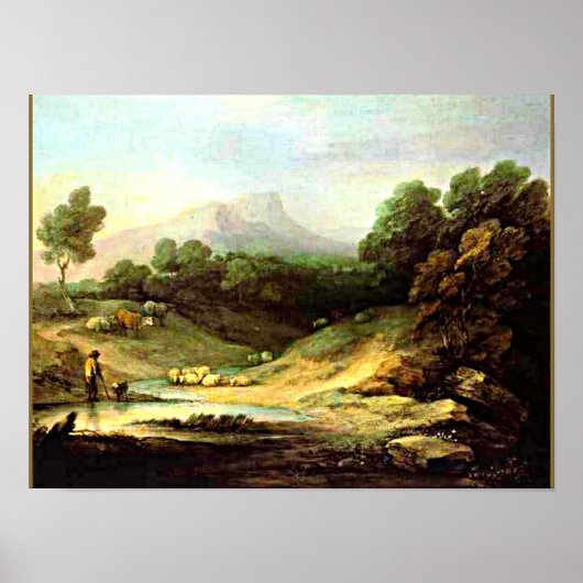 Gainsborough - Berglandschap met Shepherd Poster (Voorkant)