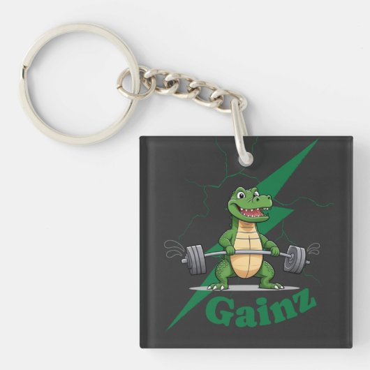 Gainz Gym Crocodile | Gewichtheffen Workout Sleutelhanger (voorkant)