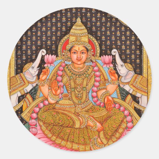 GAJA LAKSHMI INTRICATE TANJORE PAINTING {SOUTH IND RONDE STICKER (Voorkant)
