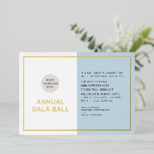 GALA BALL bedrijfslogo formeel lichtblauw goud Folie Uitnodiging