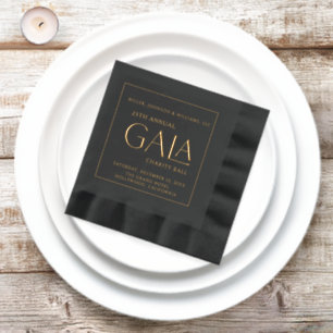 Gala Ball Charity Fundraiser Elegant Zwart Goud Folie Servetten