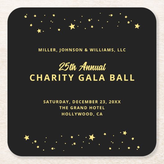 Gala Ball Charity Fundraiser Elegant Zwart Goud Kartonnen Onderzetters (Voorkant)