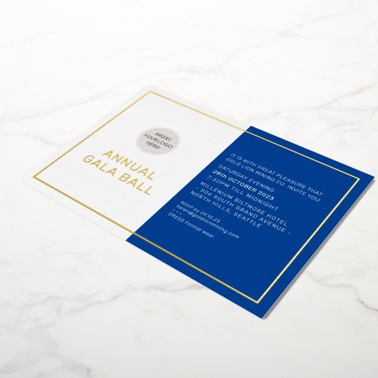 GALA BALL logo formal royal blue gold Folie Uitnodiging (Gedraaid)
