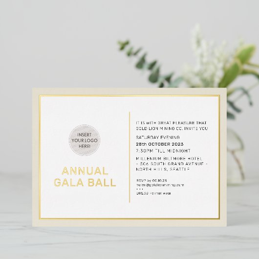 GALA BALL logo modern minimaal ivoorgoud Folie Uitnodiging (Staand Voorkant)